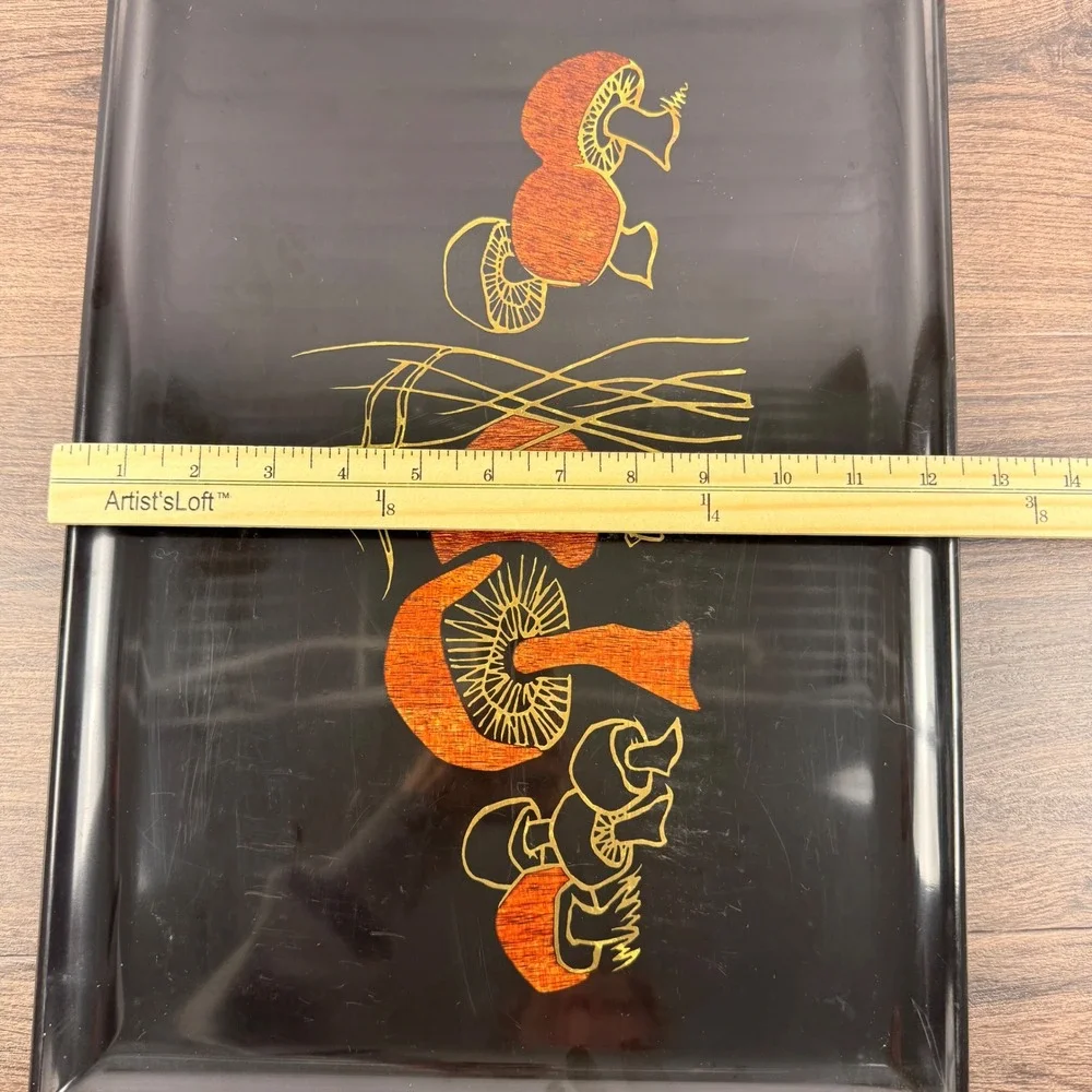 Couroc of Monterey Mushroom Inlaid Serving Tray Black Mid Century MCM